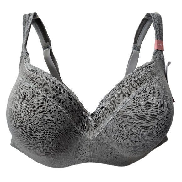 Cacique Lightly Lined Balconette Bra 42DD 42 DD Full Coverage Modern Lace Gray - Picture 7 of 8